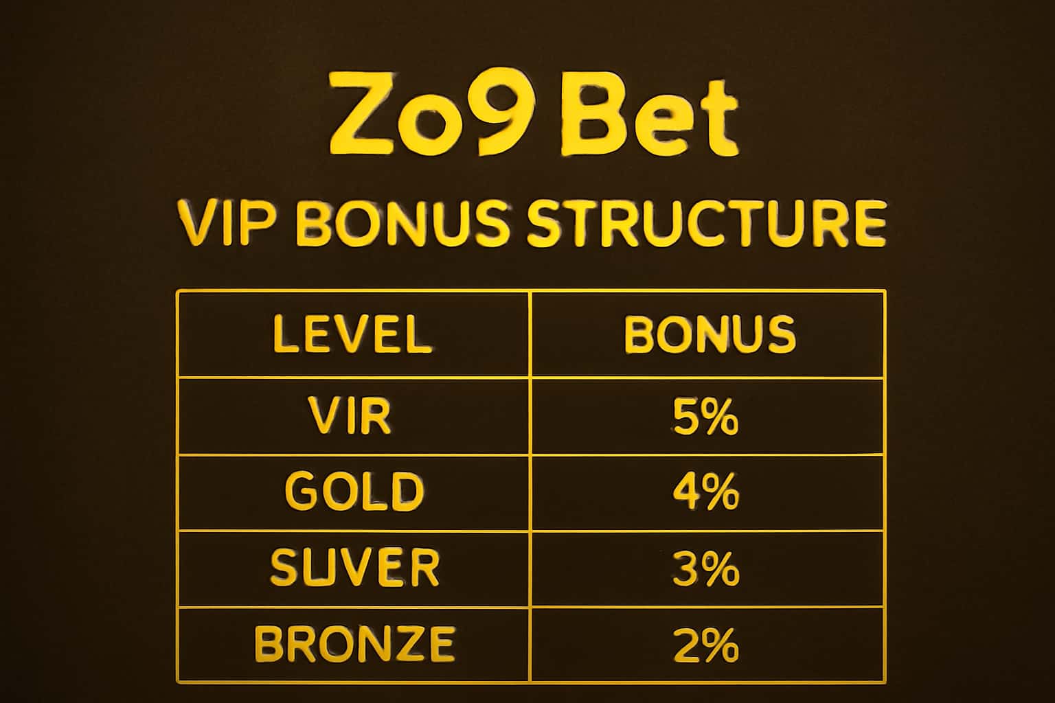 An informative graphic illustrating the Zo9 Bet VIP Bonus Structure.