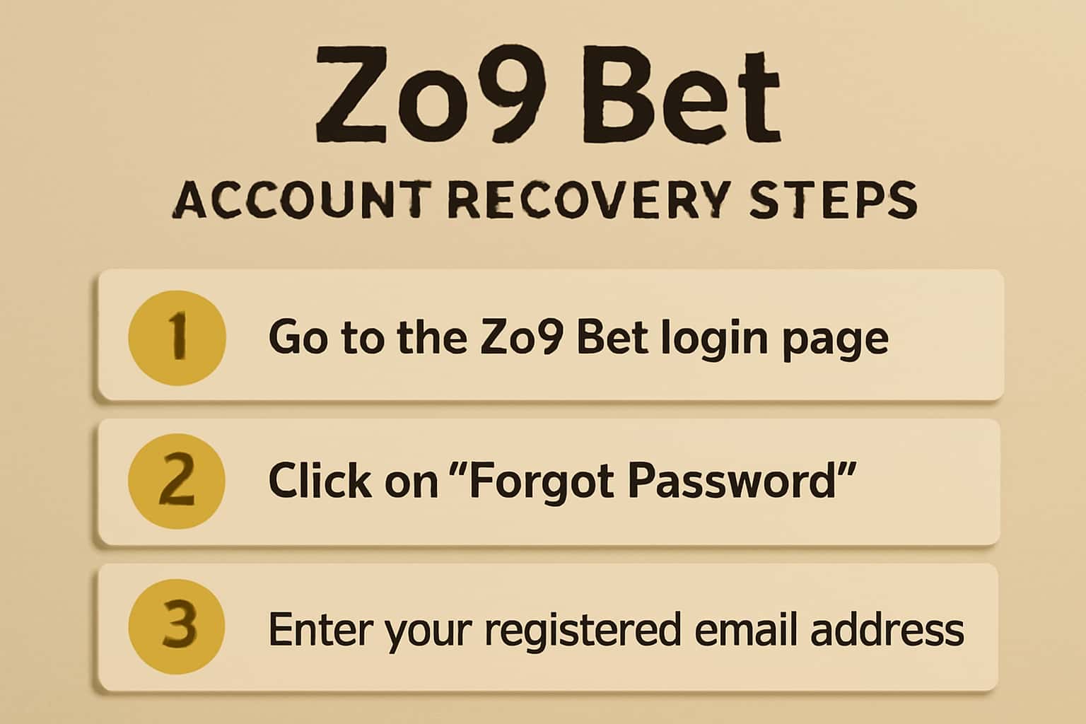 An informative graphic illustrating the steps involved in recovering a Zo9 Bet account.